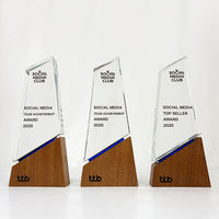 Trophée en cristal personnalisé avec logo sur mesure et base en bois MH-MJ0562