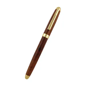 天然原装环保乌木红木钢笔批量销售豪华实木钢笔配金色饰边