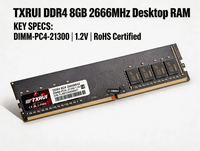 RAM de jeu pour ordinateur de bureau 2026 Dual Txrui/OEM DDR4 8 Go 2666 MHz ECC RGB LED double canal avec dissipateur thermique à moule privé - Stock disponible