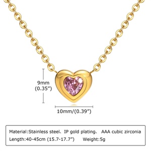 Collier avec pendentif en forme de cœur personnalisé en acier inoxydable, bijoux tendance, zircon CZ - Product Image 4
