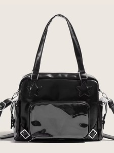 Bolso bandolera personalizado con ventana transparente, diseño de reloj despertador con gatito negro, para exhibir pines DIY - Product Image 6