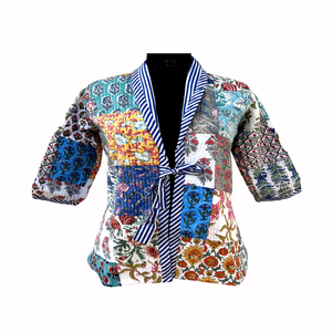 เสื้อแจ็คเก็ตผ้าฟลีซสำหรับผู้หญิง ลายพิมพ์บล็อกอินเดียแบบดั้งเดิม ระบายอากาศได้ดี ติดกระดุม กลับด้านได้ เสื้อโค้ทฤดูหนาวแบบสั้น - Product Image 2