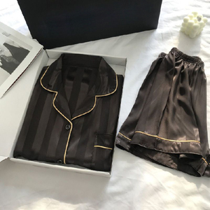 SFYS184 nuovo arrivo <span class=keywords><strong>camicia</strong></span> pigiama di lusso leggero sottile + Shorts Jacquard <span class=keywords><strong>seta</strong></span> di ghiaccio traspirante per la casa Set pigiama Casual da donna - Product Image 2