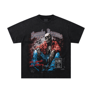 SUPPLY Kaos Pria <span class=keywords><strong>Vintage</strong></span> Acid Wash 100% Katun dengan Cetakan Tengkorak Berhias Rhinestone, Model Oversized Y2K Streetwear - Product Image 2