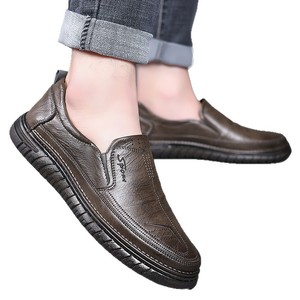Mocassins en cuir pour hommes, chaussures décontractées à bout rond et semelle en caoutchouc souple, pour l'été - Product Image 5