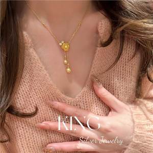 Collier Pendentif Fleur Plaqué Or Rose Jaune King Silver Jewelry avec Chaîne de 45 cm – Style INS Tendance pour Fêtes et Loisirs - Product Image 4