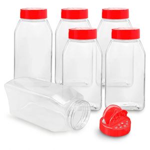 16oz PET Square <b>Spice</b> <b>Jars</b> with Cap and Screen Printed Shaker Lids for Powder Storage and Salt Seasoning - Product Image 1