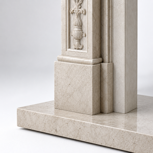 Chimenea tradicional de mármol con tallado ornamentado, de mármol travertino beige, para interiores, con estufa de leña para comedor. - Product Image 5