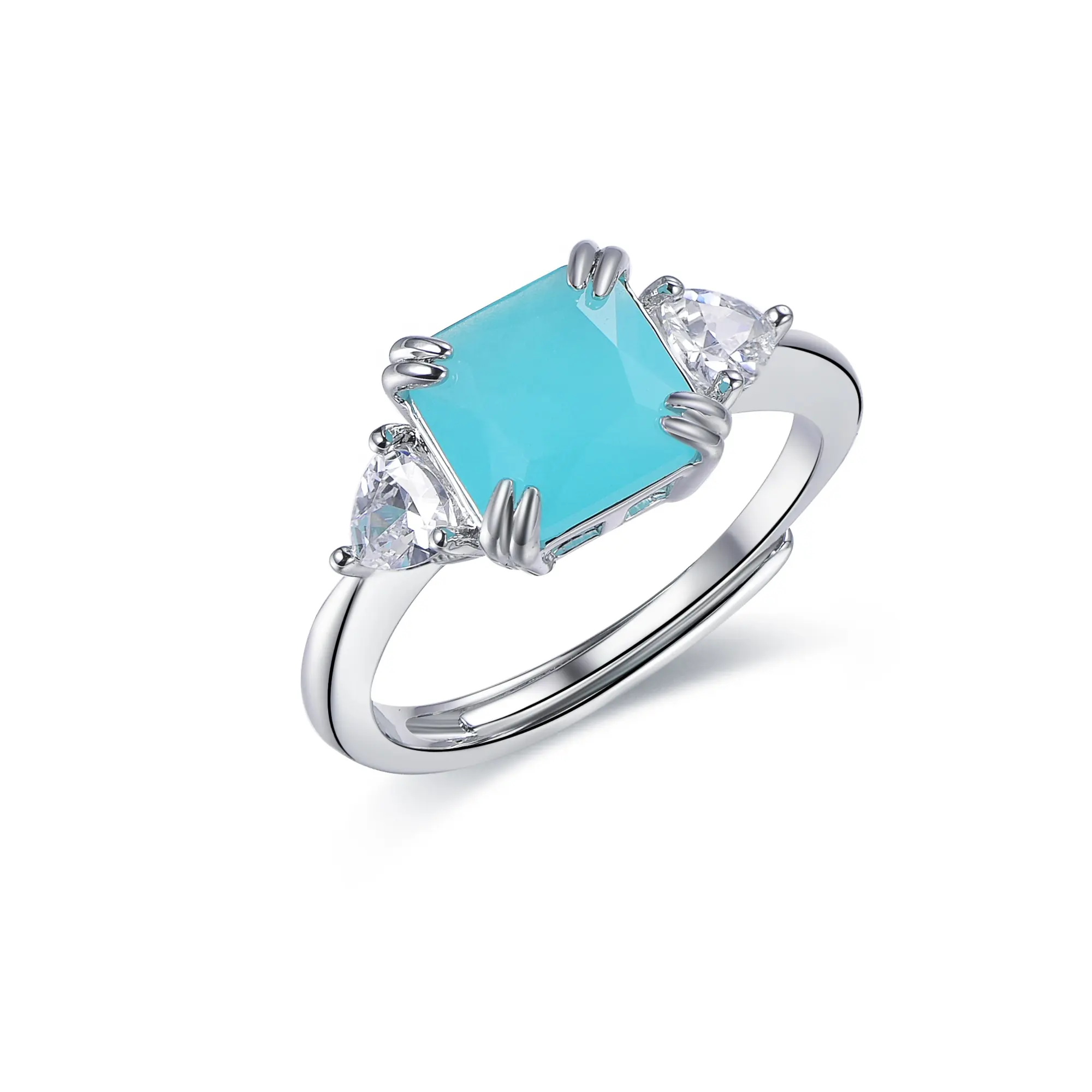 Natural Aquamarine Engagement Ring Diamond CZ ring 925 Sterling Silver Sea Blue Gemstone Sapphire Rings