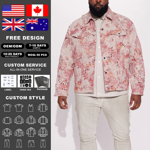 KingSen Custom <b>Men's</b> Floral Jacquard Work <b>Jacket</b> Allover Print Heavyweight <b>Canvas</b> Trucker Coat Custom Streetwear OEM Outerwear - Product Image 2