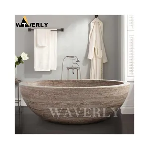 批发传统室内浪漫转角独立式椭圆形浴缸石灰华石男士浴缸