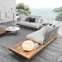 Furnitur Rekreasi Nordic Modern Balkon Ruang Tamu Halaman Kombinasi Sofa Rotan Kayu Solid Terbuka