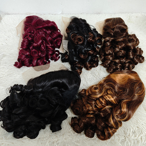 Promotion à 75 $ Vente en gros Perruques à dentelle frontale 13x4 Ondulation lâche 18 pouces Colorées Naturelles Bouclées Naturellement rebondissantes Cheveux naturels Perruques noires # 99J, # 4 - Product Image 4