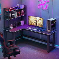 Table de jeu d'angle noire et blanche en forme de L Bureau d'ordinateur double de haute qualité