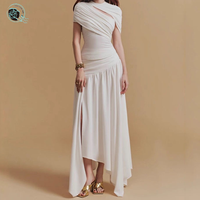 Elegante High-End zweiteilige vietnam esische Nische Urlaub Stil Kleid geraffte dünne kurze unregelmäßige Rock Sommer lässig solides Design