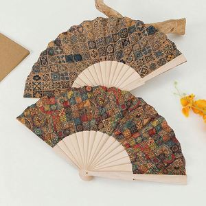 Customized Eco-Friendly Bamboo Folding <b>Hand</b> <b>Fan</b> Folk Art Style Carved Design Cork Printing Handheld Business Gift Craft - Product Image 3