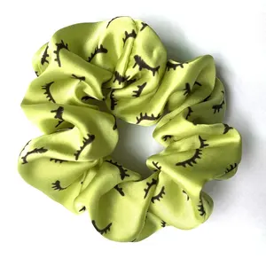 Accesorios para el cabello con logotipo personalizado para niña y mujer, Scrunchies elásticos de satén de seda verde para pestañas