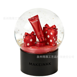 Makeinkk Crystal Snow Globe With <b>Red</b> Gift Boxes And <b>Sequins</b> Holiday Decoration For Beauty Products Display - Product Image 2
