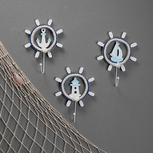 Mystic Arts Ocean Theme <b>Wall</b> <b>Hooks</b> Wood <b>Key</b> Rack Mediterranean Style Home Decor With Shell And Anchor Design - Product Image 3