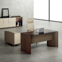 Table de bureau modulaire en bois KMJ CEO, mobilier de bureau exécutif, plateau de table moderne en bois de noyer, ensemble bureau et chaise gris