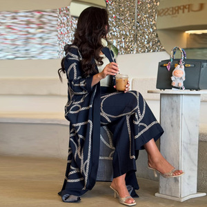 Personalizado último Abaya musulmán vestidos modestos 2 piezas pantalones conjunto de manga larga abierto Abaya Turquía impresión Abaya mujeres vestido musulmán - Product Image 2