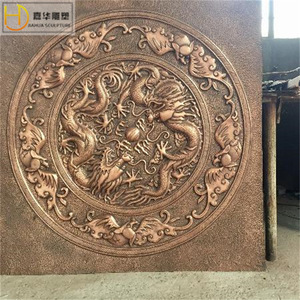 Sculpture murale ronde en bronze coulé Jiahua, dragon et phénix en relief, style chinois, œuvre d'art décorative - Product Image 5