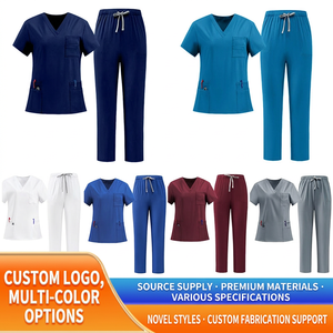 Tenues d'infirmières personnalisées à manches courtes pour femmes, grandes tailles, uniformes de médecins et infirmières tendance, en tissu extensible tissé - Product Image 1