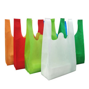 Venta al por mayor Ecológico Supermercado Camping Embalaje Reutilizable <span class=keywords><strong>Camiseta</strong></span> Tote Blanco No Tejido Chaleco Bolsa - Product Image 1