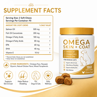 Vente en gros de 180 comprimés à mâcher Omega 3 6 9 pour animaux de compagnie, supplément d'huile de saumon EPA DHA pour chiens et chats, pour un pelage brillant et un bien-être cutané