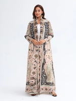 Abaya ample et modeste pour femmes Miyake, veste ouverte sur le devant, col rabattu, motifs floraux, décontractée, motifs floraux turcs, plissée