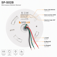Détecteur de mouvement PIR pour plafond, détection à 360°, portée de 6 m, étanche IP44, temporisation réglable pour utilisation intérieure/extérieure