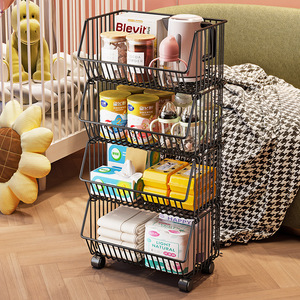 Mobile Storage Rack Trolley Iron Stackable Rectangular Trapezoidal Tower <b>Standing</b> Type For Kitchen Living Room Fruit <b>Vegetable</b> - Product Image 4