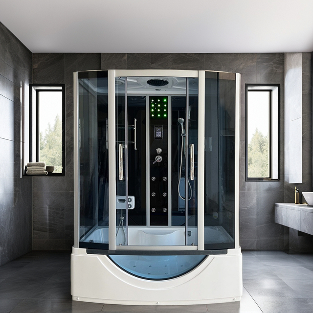 Chrome Framed LED Light Shower Room Sliding Door 6mm Glass Whirlpool Hydro Massage Soaking Bathtub Steam Shower Cabin