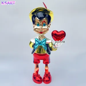 Pinocchio scultura a grandezza naturale anime giapponese cartone animato di alta qualità cromato personaggio resina FRP burattino statua