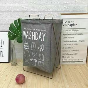 Collapsible Laundry Basket Gray Linen Fabric Foldable Storage Organizer for Clothes Bathroom Use Rectangle Shape - Product Image 1