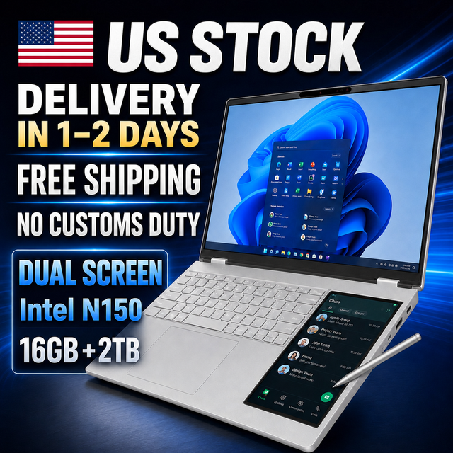 US in STOCK Professional Laptops 15.6 Inch Intel N150 16G + 2TB Brand New Slim Portable Notebook Touch Dual Screen Laptop