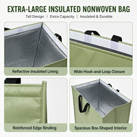 Sac isotherme personnalisé en PP non tissé vert sauge avec logo, réutilisable pour courses, doublure en feuille d'aluminium, fermeture Velcro