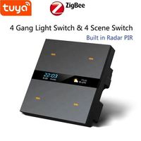 Sakelar Lampu 4 Gang Baru dengan Sensor Gerak PIR untuk Panel Kontrol Mini Tuya Zigbee 10A 250V Layar PC Tampilan Waktu Kalender