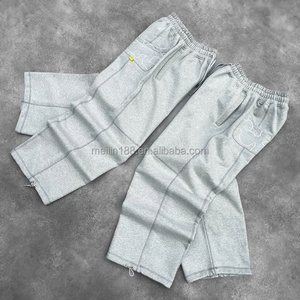 Pantalones Deportivos de Pierna Ancha con Costuras en Contraste, Fabricante de Pantalones Deportivos de Alta Calidad 100% Algodón, Pantalones Deportivos Holgados Grises - Product Image 2
