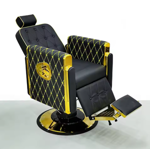 Sillón de Barbería Moderno Dorado, Reclinable, Giratorio y Elevable, con Base Hidráulica Profesional y Tapicería de Cuero PU - Product Image 3