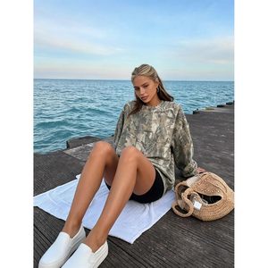 FOXA Camo Sweatshirt Women Oversized Fleece Maple Leaf Crewneck Pullover Hunting <b>Top</b> Breathable Drop Shoulder - Product Image 4