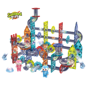 STEM DIY LED Light 3D Rolling Ball Track Kids Educational Magnetic <strong>Building</strong> <strong>Blocks</strong> Set Plastic Magnetic Tiles <strong>Marble</strong> <strong>Run</strong> Track - Product Image 3