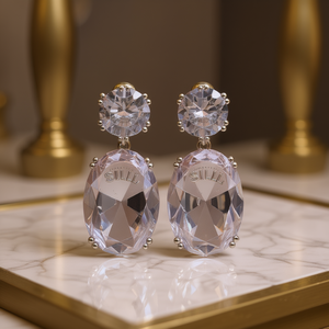 Orecchini pendenti di lusso con cristalli Sill, montatura a griffe in argento, gioielli da festa da donna E493 - Product Image 2