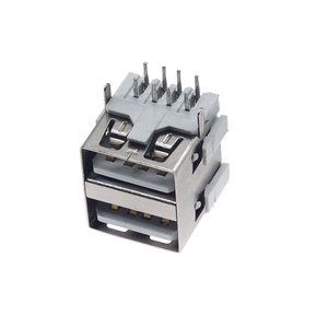 Connecteur femelle USB 2.0 Type-A double port, 90 °   Support horizontal avec conception à broche droite et isolateur blanc - Product Image 2