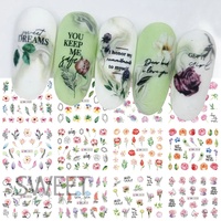 Autocollants en gel brillants pour ongles en gros, motifs lavande, fleurs de printemps, roses, tulipes, transfert à l'eau, auto-adhésifs, papier 2D, pour DIY artistique