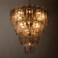 Lustre rond à étages en verre transparent moderne pour salon, bureau à domicile, chambre, appartement, hôtel et villa