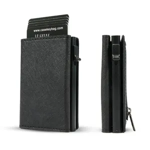 ขายส่งพรีเมี่ยมหนังแท้ Saffiano แม่เหล็กสมาร์ทการ์ดผู้ถือกระเป๋าPour Homme Slim Tri-พับกระเป๋าสตางค์ขนาดเล็กพร้อมซิป - Product Image 1