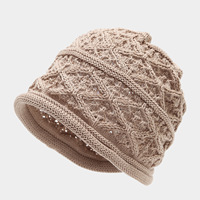 Bonnet tricoté ajouré vintage artistique, style décontracté, respirant, pour femme