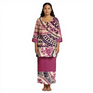 Ensemble deux pièces formel polynésien personnalisé pour femme, style Aloha, imprimé tatouage traditionnel samoan, vente en gros, collection été, Puletasi - Product Image 3