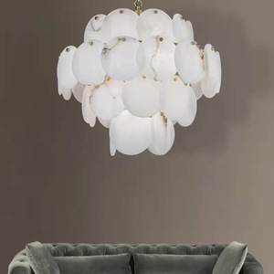 Lustre moderne tout en cuivre de haute qualité pour la décoration du salon, grand plafond en marbre d'albâtre et de pierre blanche d'Antik d'Espagne - Product Image 3